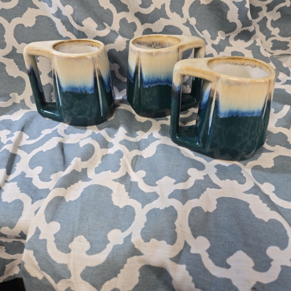 Set of 3 Rodolfo Padilla Blue Drip Glazed 10 oz. Stoneware Coffee Mug Cup - Picture 4 of 5